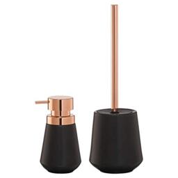 Sealskin Conical Toilet Brush, Porcelain, Black, 12.3 x 39 x 12.3 cm + Sealskin Conical Soap Dispenser, Porcelain, Black, 10 x 16.5 x 10 cm