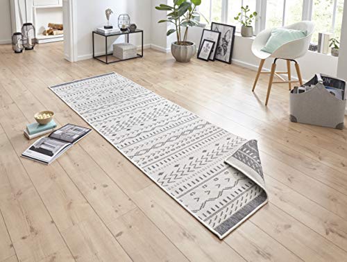 bougari Outdoor Rug Flat Weave Reversible Cuba Rug (80 x 350 cm, 100% Polypropylene, Durable and Easy to Clean, UV and Moisture Resistant, Suitable for Underfloor Heating) Grey/Cream