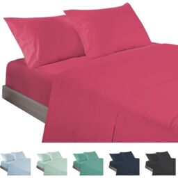 ECOMMERC3 - 3 Piece Bed Sheet Set 135 Made in Spain - Bed Sheet Set with Fitted Sheet, Top Sheet and 1 Pillowcase Cherry Color, Extra Soft and Lightweight Sheet
