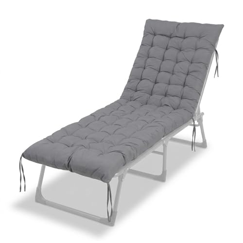 Relaxdays padded quilted bench pad with ties, 190x70 cm, outdoor, for garden benches and pallets, grey