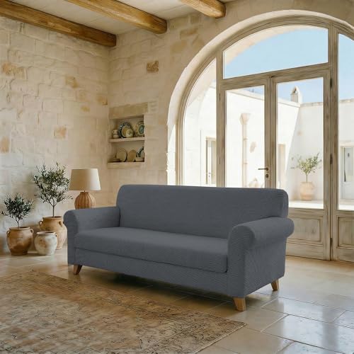 Italian Bed Linen FASHIONABLE Extendable Sofa Cover, Dark Grey 3 Seater