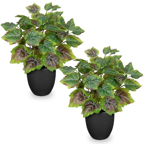 "14.5"" Artificial Plants Indoor Home Decor, Fake Potted Silk Plants for Shelves Living Room Decor, Small Artificial Office Desk Plants in Pots, Faux Grape Leaf Vine Hope Tropical House Plant Sets of 2"