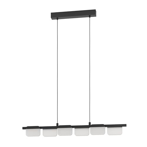 Eglo LED Pendant Lighting Ervidel, 6 Bulb dimmable Ceiling Light Fitting Made of Black Metal, satined and Transparent Plastic, Hanging lamp for Dining and Living Room, Warm White