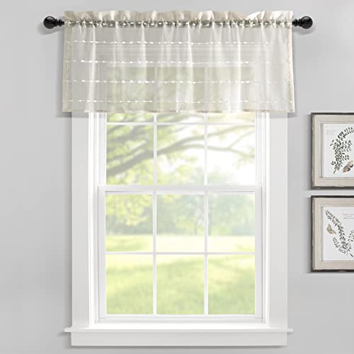 "Lush Decor Farmhouse Textured Sheer Window Curtain Valance, 18"" L x 52"" W, Beige"