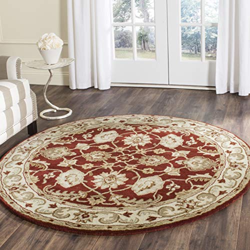 SAFAVIEH Traditional Rug for Living Room, Dining Room, Bedroom - Royalty Collection, Short Pile, in Red and Ivory, 152 X 152 cm