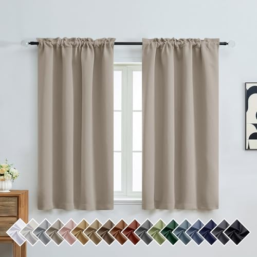 OVZME Stone Blackout Curtains for Bedroom 54 Inches Long 2 Panels, Thermal Insulated Room Darkening Curtains for Living Room, Dual Rod Pocket Blackout Drapes, 2x40Wx54L Inches