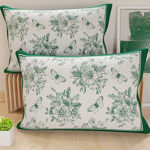 PETTI Italian Artisans - Pair of 50x70 cm Microfiber Cushion Covers, Decorative Pillows for Bedroom, Sofa, Living Room, Set of 2 Cushion Covers, Botanic 03 Green Pillow Case, 100% Made in Italy