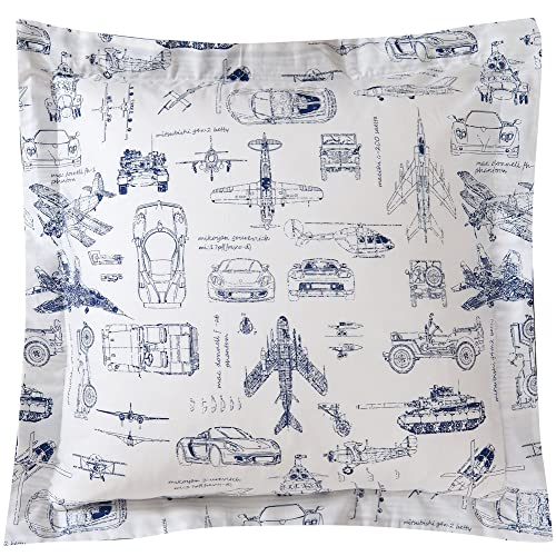"DAUAOTO Cotton Euro Shams Square Pillow Cover 2pc Set 26""x26"" Decorative Plane Aircraft Vehicle Pattern Blue"