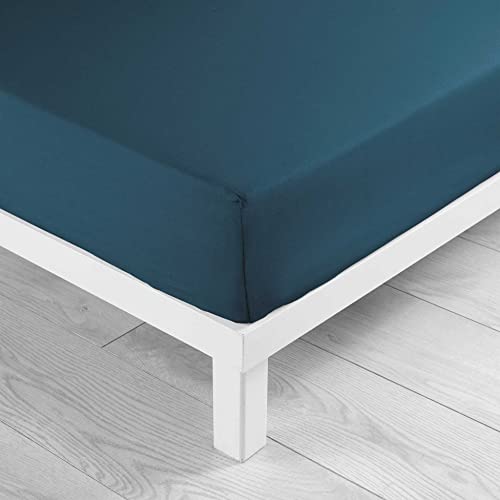 douceur d'intérieur, Fitted Sheet (140 x 190 cm) Lina Blue, 100% Cotton