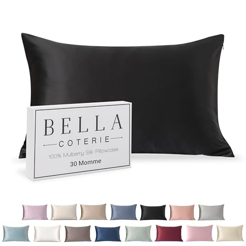 Bella Coterie Luxury Silk Pillowcase for Hair and Skin - 30 Momme - 100% Pure 6A Mulberry Silk - Super Soft - Perfectly Plush [Queen, Jet Black]