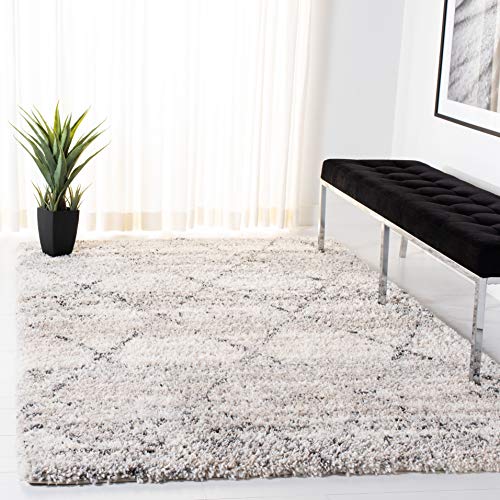 SAFAVIEH Shag Rug for Living Room, Dining Room, Bedroom - Fontana Shag Collection, Short Pile, in Grey and Ivory, 122 X 183 cm