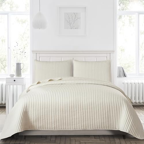 "Petrichor Beige Queen Size Quilt Bedding Sets with Pillowcases,Lightweight for All Seasons,Pre-Washed Brushed Microfiber Bedspread Coverlet,3-Piece,1Quilt(90"" x96???) & 2 Pillowcases(20""x26"")"
