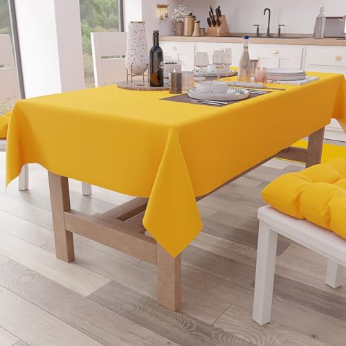 PETTI Artigiani Italiani - Table Cloth, Kitchen Tablecloth in Plain Cotton, Yellow, 15 Seater (140 x 300 cm)