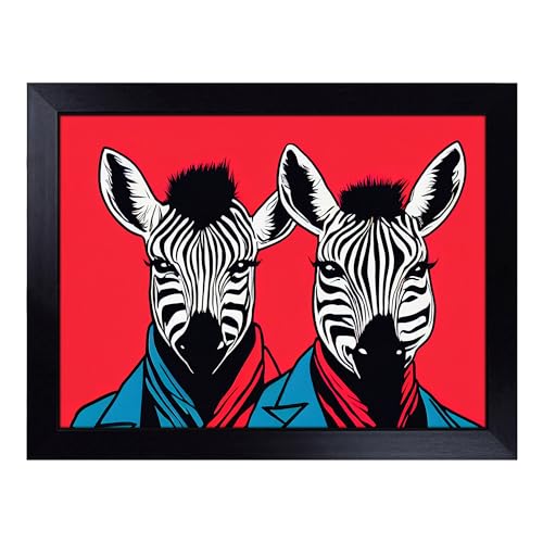 Lap Tray with Bean Bag Cushion, The Two Zebras Abstract - Handmade in the UK, Raised Wooden Edge, Padded Cushion, Heat-Resistant Wipe-Clean Surface, for Meals, Laptops and Crafts