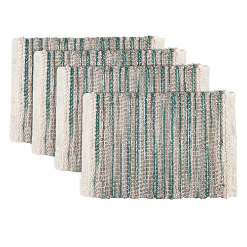Hausattire Woven Table Placemats Set of 4 - Teal, Jute Boho Outdoor Table Mats for Kitchen Dining Decoration - Easy Clean Heat Resistant Farmhouse Rustic Dinner Placemat for Spring Decor - 13x19 Inch