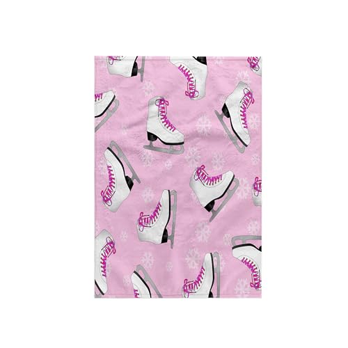"3dRose ""Figure Skating - Skate and Snowflake Print - Pale Pink Towel, White, 15 x 22-Inch"