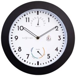 NeXtime Wall Clock (Garden/Inside) 25.5 cm Time/Temp/Humidity Black Plastic Daisy, One Size