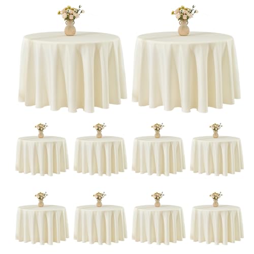 VidaFete Tablecloth 10 Pack 120inch Round Table Cloth Polyester, Ivory - Stain and Wrinkle Resistant Polyester Dining Table Cover for Kitchen Dining Party Wedding Tabletop Buffet Decoration