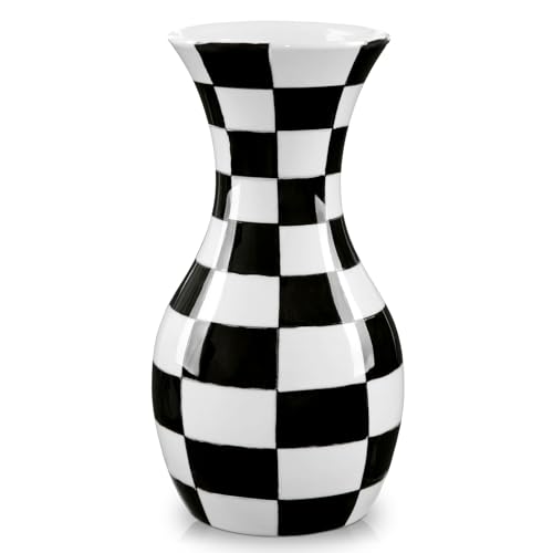 "Black and White Ceramic Vase, 11"" Tall Black Checkered Vase in Wide Mouth, Large Decorative Flower Vases for Decor Living Room, Table Centerpiece, Dining Room, Entryways, Wedding Decor, Porcelain Vase"