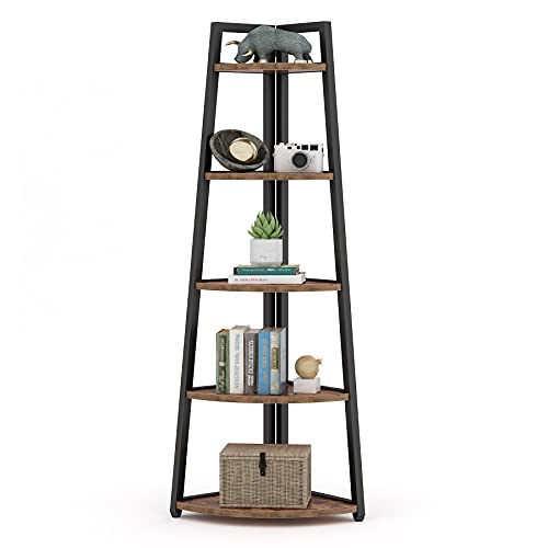 LITTLE TREE 5 Tier Tall Corner Shelf 70 Inch Corner Bookshelf Bookcase for Small Space