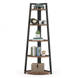 LITTLE TREE 5 Tier Tall Corner Shelf 70 Inch Corner Bookshelf Bookcase for Small Space