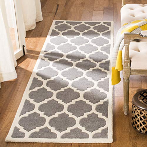 Safavieh Contemporary Indoor Hand Tufted Runner Area Rug, Chatham Collection, CHT734, in Dark Grey / Ivory, 69 X 213 cm for Living Room, Bedroom or Any Indoor Space