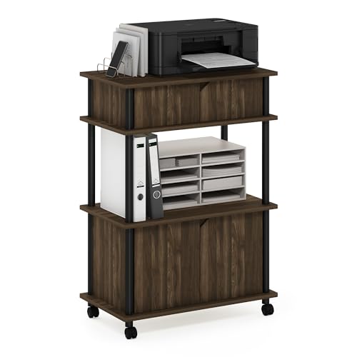 Furinno TURN-N-TUBE Printer Stand with Storage, 4-Tier Printer Stand with Wheels, Large Printer Stand, for CPU, Office Supplies, Home Office, Brown Walnut