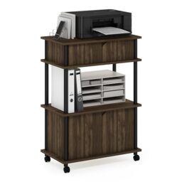 Furinno TURN-N-TUBE Printer Stand with Storage, 4-Tier Printer Stand with Wheels, Large Printer Stand, for CPU, Office Supplies, Home Office, Brown Walnut