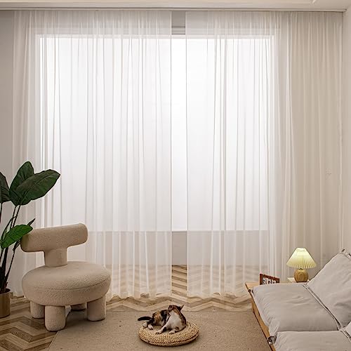 "L&TEC Window Beige Sheer Curtains 48x45 Inches 2 Panels Sheer Curtain Basic Rod Pocket Panel for Bedroom Children Living Room Yard Kitchen (Beige, 48"" W x 45"" L - 2 pcs)"