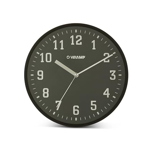 Velamp 25cm Round Quartz Wall Clock, Non-Ticking Wall Clock, Modern and Quiet 10-Inch Wall Clock. Easy-to-Read Numbers. Suitable for Office, Living Room, Kitchen, School, Gym...