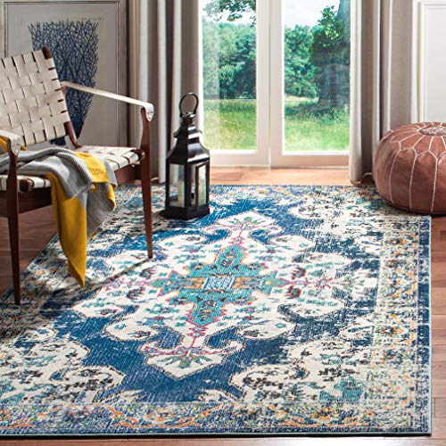 Safavieh Modern Chic Indoor Woven Rectangle Area Rug, Madison Collection, MAD452, in Navy / Grey, 122 X 183 cm for Living Room, Bedroom or Any Indoor Space