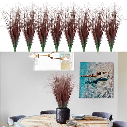 LUZOGA 24Pcs Artificial Grass Plants, Faux Shrubs Wheat Grass, Artificial Tall Grasses Fake Plants for Outdoor Decor,Artificial Greenery Stems Weed for Room Indoor Home Decor???Red???