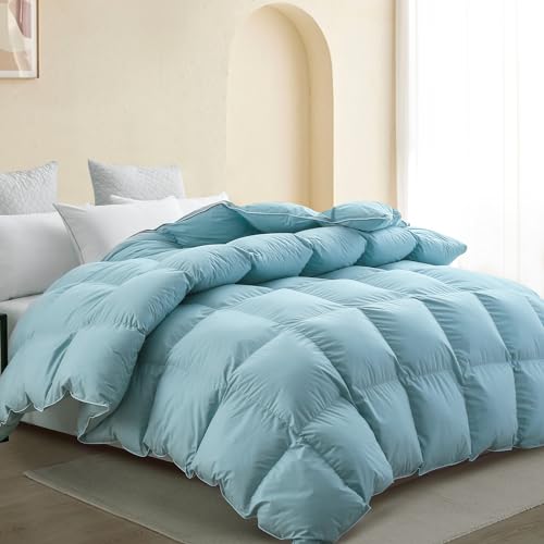 SNOWMAN White Goose Down Comforter Queen Size 100% Cotton Cover Down Proof Blue