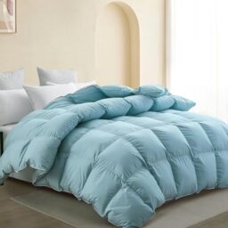 SNOWMAN White Goose Down Comforter Queen Size 100% Cotton Cover Down Proof Blue