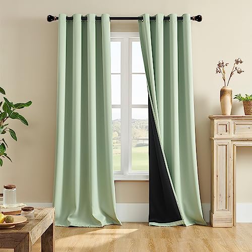 Rutterllow 100% Blackout Curtains 2 Panels Set, Heat and Full Light Blocking Drapes with Grommets for Bedroom, Thermal Insulated Window Treatment Drapes for Living Room (Sage Green, 52x96inch)