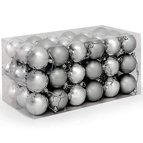 BAKAJI Pack of 54 Christmas Baubles with Glossy and Matte Surface Diameter 6 cm Christmas Tree Decorations (Silver)