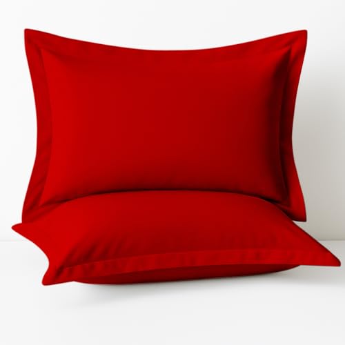 Cotton Metrics Linen 2 Pack Pillow Shams Queen Size 20x30 ??? 600 Thread Count 100% Organic Cotton Red Pillow Covers with 2 Inch Flange, Soft & Smooth Premium Hotel-Quality Pillowcases Set of 2