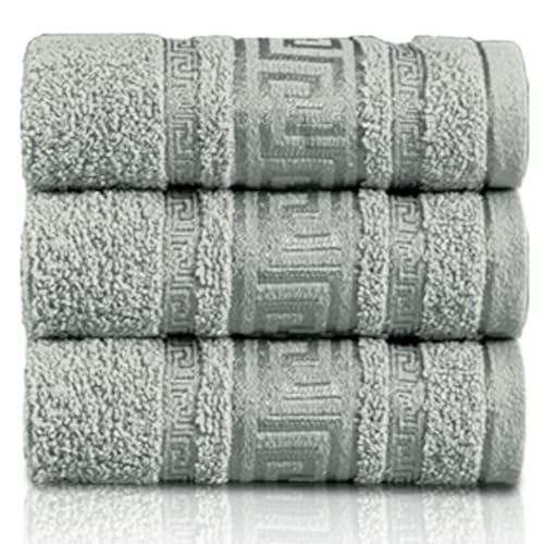 GC GAVENO CAVAILIA 3 Pack Greek Hand Towels - 100% Egyptian Cotton Quick Dry Towel (50x90 cm) - Highly Absorbent Bathroom Hand Towel Set - 550 GSM Towels for Hotel Gym Travel & Skin Friendly, Silver