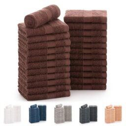 Todocama - Set of 24 Hand Towels (30x30 cm) 100% Soft and Absorbent Cotton, 550 gsm Premium, (Chocolate)