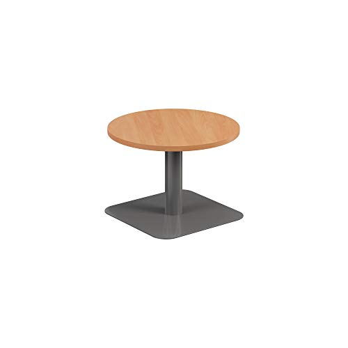 Office Hippo Circular Coffee Table, Sturdy & Stylish Small Table Desk, Laptop Table For Cafe, Coffee Shop or Bar, Versatile Office Table Ideal For Breakroom, 5 Year Guarantee - Beech / Silver