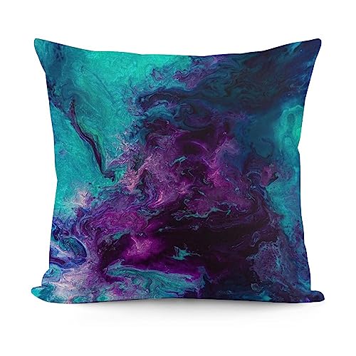 "Purple Teal Turquoise Galaxy Nebulous Velvet Throw Pillow Cover Cozy Square Throw Pillow Case Home Decor for Bed Couch Sofa Living Room Cushion Case 18""X18"""