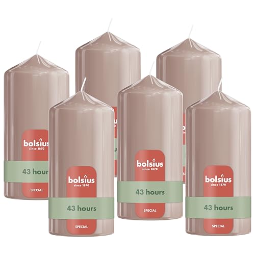 Bolsius - Smooth Pillar Candle - Light Pink - 5.1 in - Pack of 6 - Decorative Candles - Contains Natural Plant Wax - Without Palm Oil
