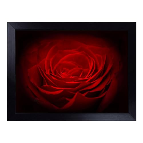 Lap Tray with Bean Bag Cushion, Flower Red Rose - Handmade in the UK, Raised Wooden Edge, Padded Cushion, Heat-Resistant Wipe-Clean Surface, for Meals, Laptops and Crafts