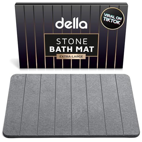 Della Premium Stone Bath Mat - Super Absorbent Diatomaceous Earth Shower Mat - Quick Drying Bathstone for Bathroom Floor - Modern Diatomite Bathmat (Extra-Large Charcoal Grey)