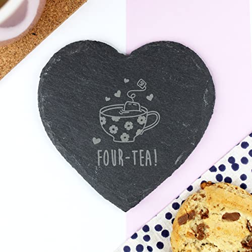 eBuyGB Engraved Heart Slate Coaster -Four-Tea Design - 40th Birthday Gifts for Women, Her - Fortieth Birthday Gift for Mum, Friend, Sister, Auntie - Drinks Mat