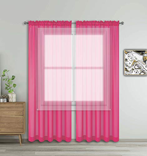 "WPM Hot Pink Sheer Curtains 58"" Wide x 84"" Long 2 Panels Livingroom Window Treatment Rod Pocket Sheer Voile for Bedroom, Kitchen, Living Children Room Fully Stitched and Hemmed"