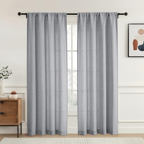 OVZME Grey Curtains 96 Inches Long 2 Panels for Bedroom Living Room, Soft Thick Textured Faux Linen Window Drapes, Light Filtering Privacy Farmhouse Curtains, Rod Pocket Design, 2x42Wx96L Inches