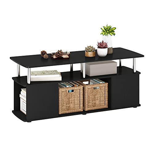 Furinno JAYA TV Stand, Entertainment Center, TV Console for TV up to 50 Inch with Open Storage Compartment, for Living Room, Bedroom, Americano/Stainless Steel Tubes