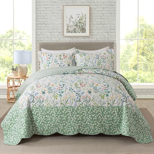 "Travan - 3 Piece Floral Quilted Duvet Cover Set Super King Size, Ultra Soft & Fade Resistant for All Seasons, 120""x120"""