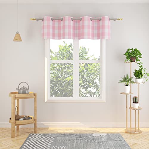 Natus Weaver Valance 18 inch Buffalo Check Curtain Valance Gingham Plaid Living Room Window Curtain Panels Bedroom Checker Drapes Grommet Top Window Treatment 1 Panel Pink and White